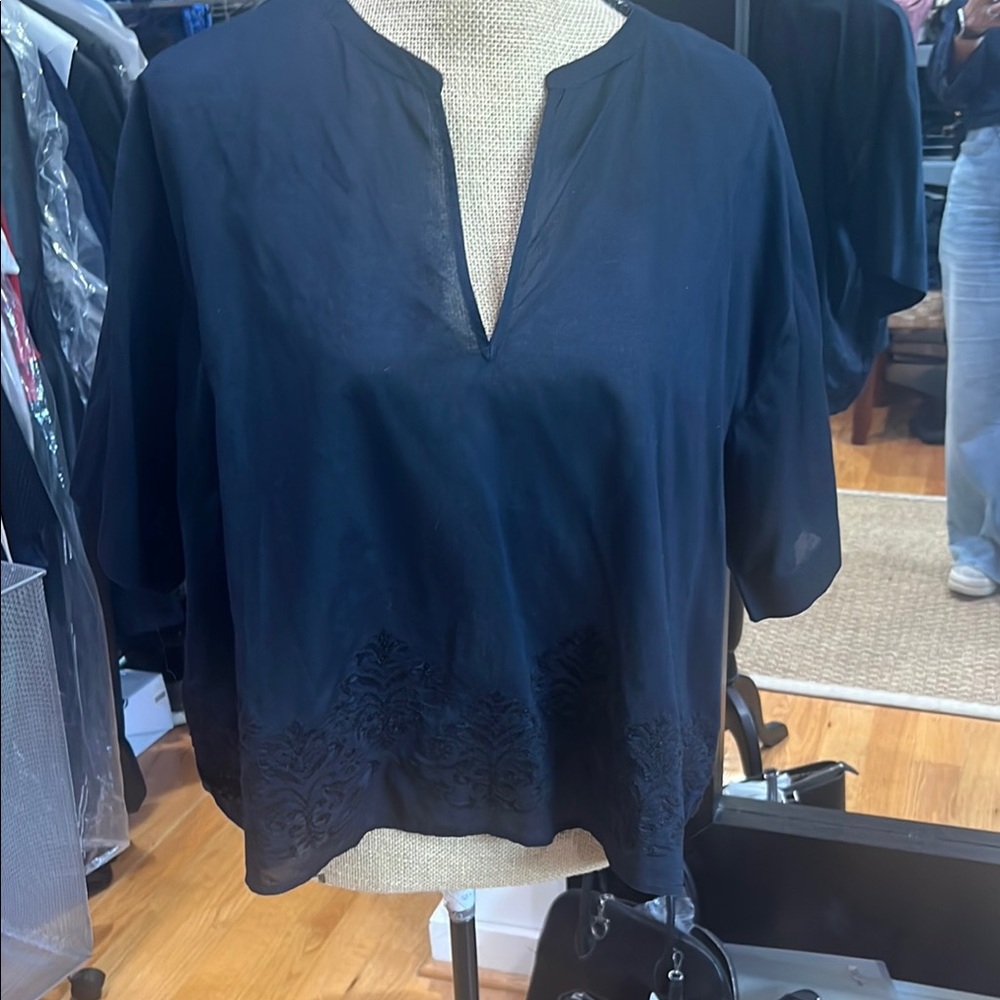 Banana Republic Blue Boxy Blouse with Mandarin Collar M